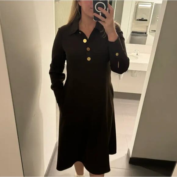 Tory Burch Brown Crepe Shirt Dress Size 8 Midi Office Career Work  Designer $700 - Picture 5 of 11